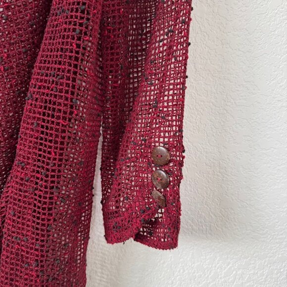 Keren Hart Open-Knit Cardigan, Burgundy Cotton Blend Womens‎ Size Large - Picture 4 of 7